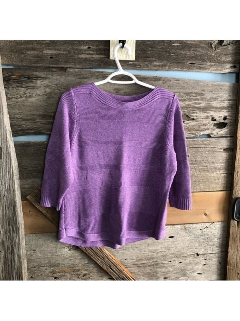 ALIA Petites Size Med Purple Boatneck Knit Sweater